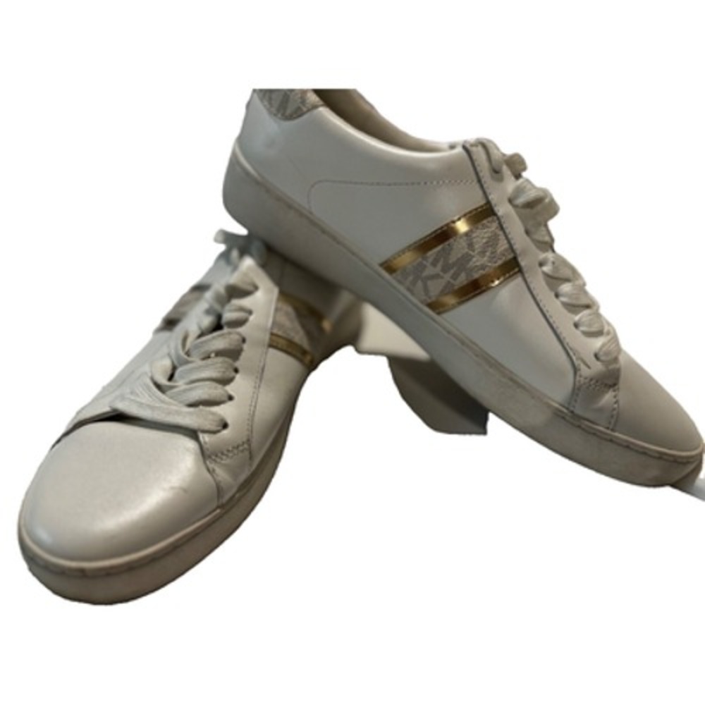 Michael Kors Irving Stripe Lace-up White Leather Sneakers sz 8 preppy